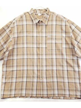 Caltop Shirt Mens 7XL Beige White Plaid USA Made Short Sleeve Classic Button-Up
